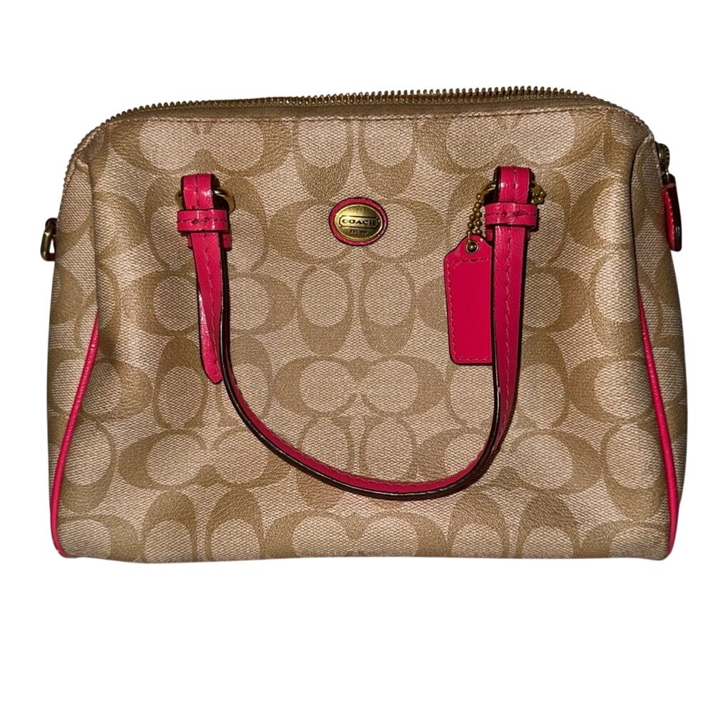COACH Peyton bennett preppy mini satchel in coral pink and tan - Picture 3 of 7